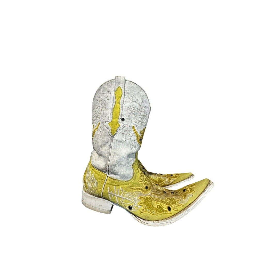 EL General Cowboy Boots Mens Size 6 Yellow White Embroidered